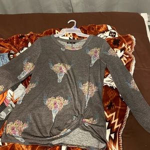 medium floral bull skull sweater